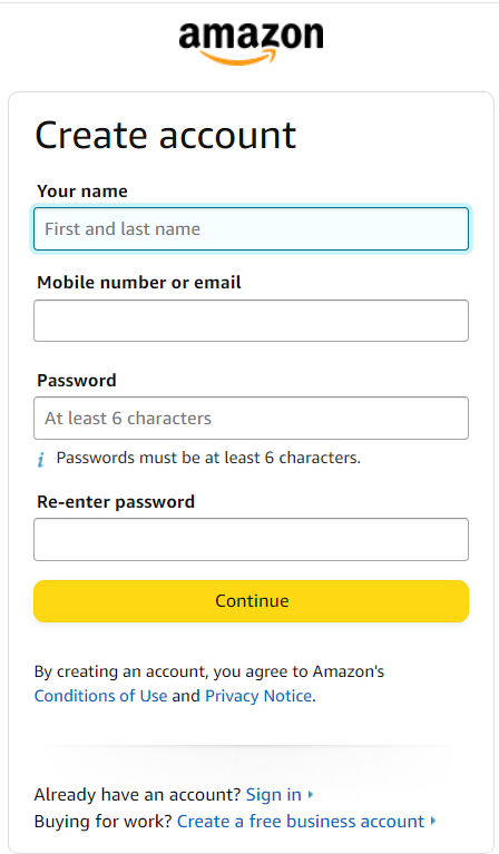 Create Account Amazon