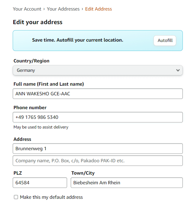 Amazon Germany shipping address
